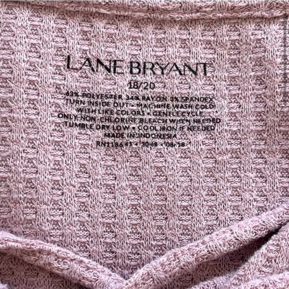 Lane Bryant Mauve Lace-Up Top Waffle Knit Henley - Picture 4 of 8